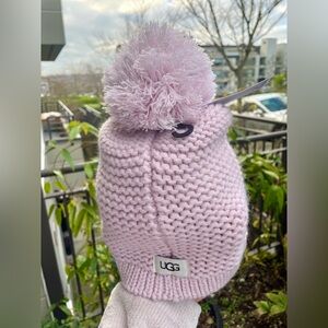 UGG Light Pink Knit Beanie with Pom-Pom
